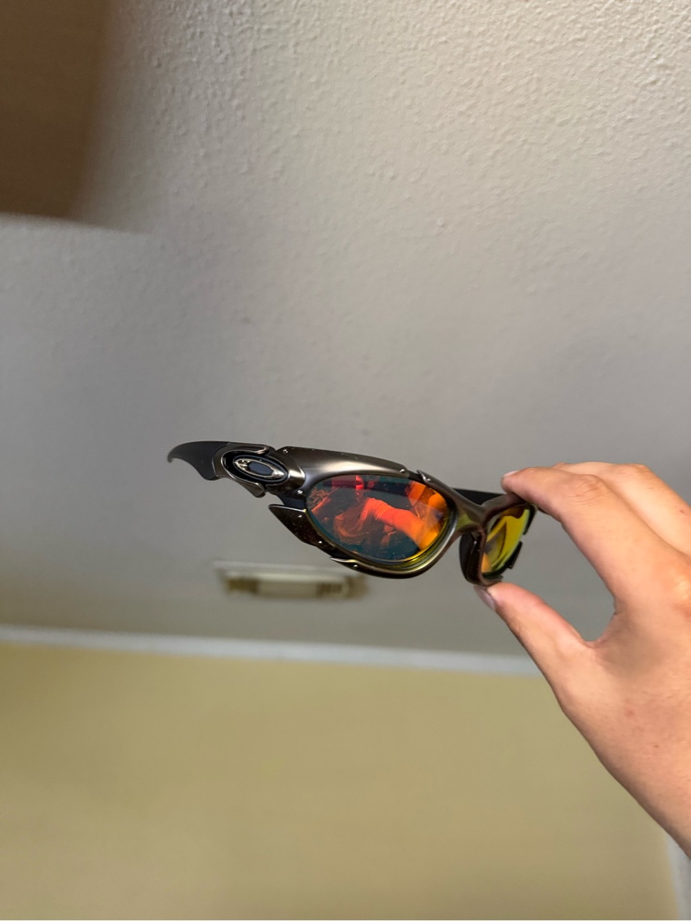 Oak Men’s Black Sunglasses with Red-Orange Mirrored Lenses oak o sunglasses